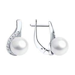 Cercei din aur alb cu pietre Diamant, Perla Albă