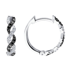 Cercei Creole din aur alb cu pietre Diamant, Diamant negru