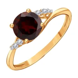 Inel din aur roșu cu Cubic Zirconia Incolor, Granat