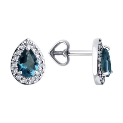 Cercei Pusete din aur alb cu pietre Cubic Zirconia Incolor, Topaz London