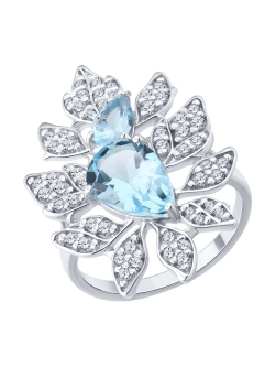 Кольцо из серебра с камнями Фианит, Топаз голубой