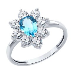 Кольцо из серебра с камнями Фианит, Топаз Swiss