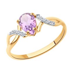 Inel din aur roșu cu pietre Cubic Zirconia Incolor, Ametist