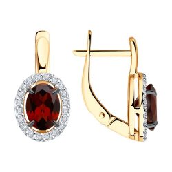Серьги из красного золота с камнями Фианит, Гранат
