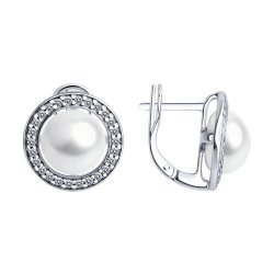 Cercei din argint  cu pietre Cubic Zirconia Incolor, Perla Albă