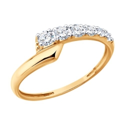 Кольцо из красного золота с камнями Фианит