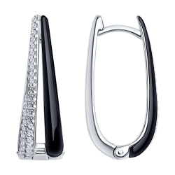 Cercei Creole din argint  cu pietre Cubic Zirconia Incolor, Emailare