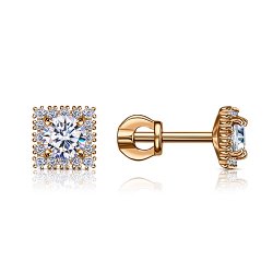 Cercei Pusete din aur roșu cu pietre Cubic Zirconia Incolor