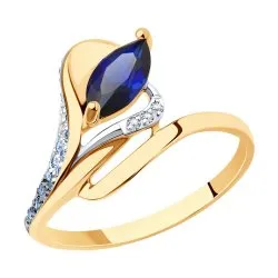 Inel din aur roșu cu Cubic Zirconia Incolor, Cubic Zirconia Albastru și Cubic Zirconia Albastru Safir