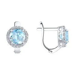 Серьги из серебра с камнями Фианит, Топаз голубой