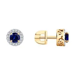 Cercei Pusete din aur roșu cu Diamant, Safir