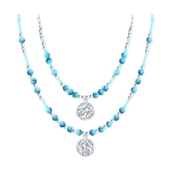 Колье из серебра с камнями Амазонит, Бирюза (синт.) и Леска