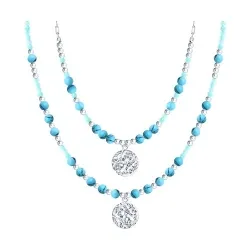 Колье из серебра с камнями Амазонит, Бирюза (синт.) и Леска