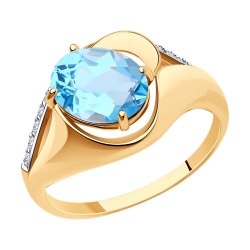 Inel din aur roșu cu pietre Cubic Zirconia Incolor, Topaz Swiss