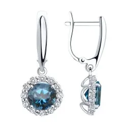 Cercei Suspendați din aur alb cu Cubic Zirconia Incolor, Topaz London