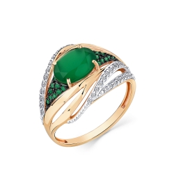 Inel din aur roșu cu pietre Cubic Zirconia Incolor, Cubic Zirconia Verde și Agat verde