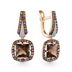 Cercei Suspendați din aur roșu cu pietre Cubic Zirconia Incolor, Cubic Zirconia Roșu și Cubic Zirconia Galben