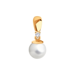 Pandantiv din aur roșu cu pietre Cubic Zirconia Incolor, Perla Albă