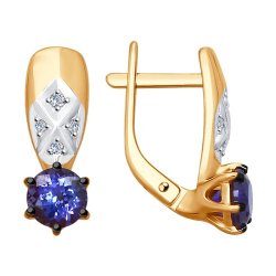Серьги из красного золота с камнями Бриллиант, Танзанит