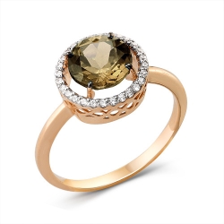 Inel din aur roșu cu pietre Cubic Zirconia Incolor, Cuarț fumuriu