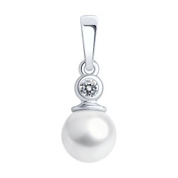 Pandantiv din argint  cu pietre Cubic Zirconia Incolor, Perla Imit.