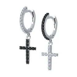 Cercei Creole din argint cu Cubic Zirconia Incolor, Cubic Zirconia Negru