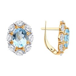 Cercei din aur roșu cu pietre Cubic Zirconia Incolor, Topaz albastru
