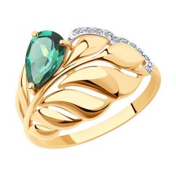 Inel din aur roșu cu pietre Cubic Zirconia Incolor, Smarald Hidrotermal