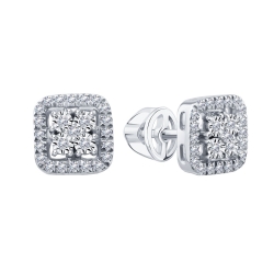 Серьги Пусеты из белого золота с камнями Бриллиант