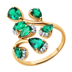 Кольцо из красного золота с камнями Бриллиант, Изумруд гидротермальный