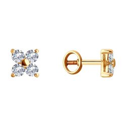 Cercei Pusete din aur roșu cu pietre Cubic Zirconia Incolor