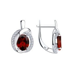 Cercei din argint  cu pietre Cubic Zirconia Incolor, Granat