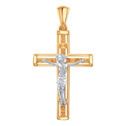 Cruce din aur alb și roșu fără pietre