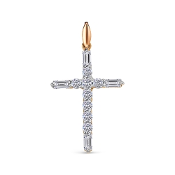 Cruce din aur roșu cu pietre Cubic Zirconia Incolor