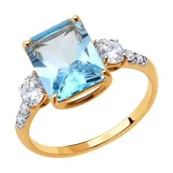 Inel din aur roșu cu Cubic Zirconia Incolor, Topaz albastru