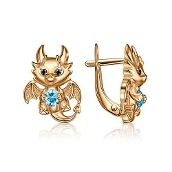 Cercei p-u copii din aur roșu cu Cubic Zirconia Negru, Cubic Zirconia Albastru