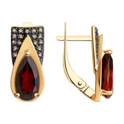 Серьги из красного золота с камнями Фианит Жёлтый, Гранат