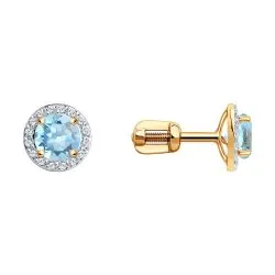 Cercei Pusete din aur roșu cu Cubic Zirconia Incolor, Topaz albastru