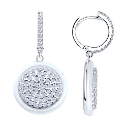 Cercei Creole din argint  cu pietre Cubic Zirconia Incolor, Ceramica albă