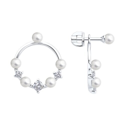 Cercei Pusete din argint  cu pietre Cubic Zirconia Incolor, Perla Imit.