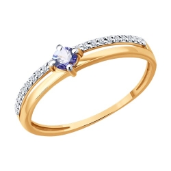 Inel din aur roșu cu pietre Diamant, Tanzanit