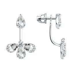 Cercei Pusete din aur alb cu Diamant, Cristal de munte și Topaz