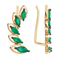 Серьги из красного золота с камнями Агат зеленый