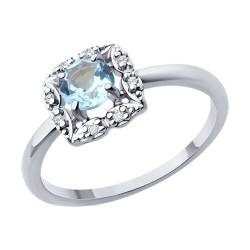 Кольцо из серебра с камнями Фианит, Топаз голубой