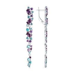 Cercei Suspendați din argint  cu pietre Cubic Zirconia Liliachiu, Cubic Zirconia Verde