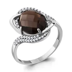 Inel din aur alb cu Cubic Zirconia Incolor, Cuarț fumuriu