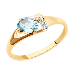 Inel din aur roșu cu pietre Cubic Zirconia Incolor, Topaz albastru