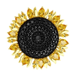 Брошь из позолоченного серебра с камнями Фианит Жёлтый, Фианит Чёрный и Цитрин