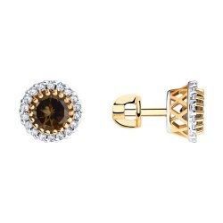 Cercei Pusete din aur roșu cu pietre Cubic Zirconia Incolor, Cuarț fumuriu