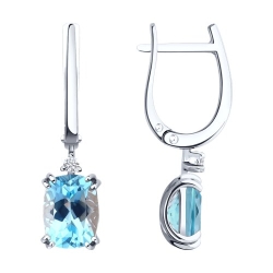 Cercei Suspendați din aur alb cu pietre Cubic Zirconia Incolor, Topaz albastru